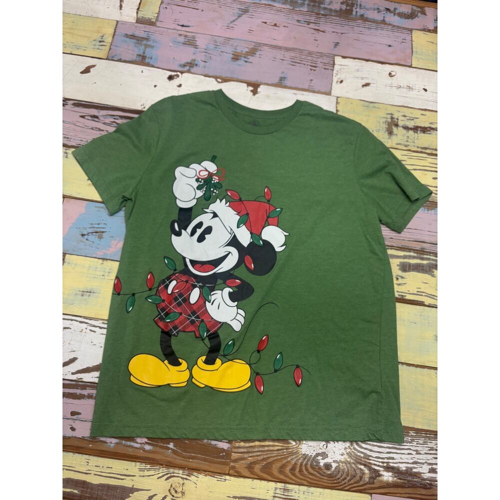 Disney Shirt Xlarge Green Christmas Mickey Mouse Shirt Mistletoe
